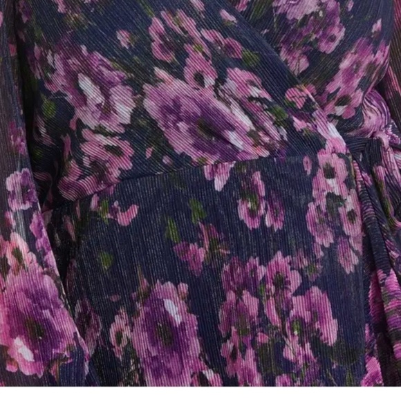 Women’s Formal Dress Size 20W NIGHTWAY Purple Navy Tie Blouson Long Sleeve Hi-Lo - Picture 4 of 11